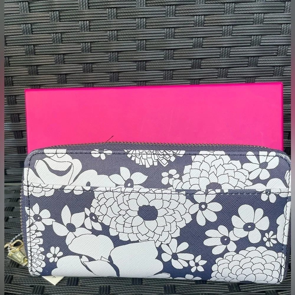 Floral Wallet,Trina Turk Blue and White Floral Wallet